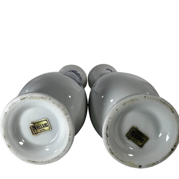 Norleans Japan 2Handpainted Gilded Blue  White Floral Porcelain Vases READ - Picture 4 of 8